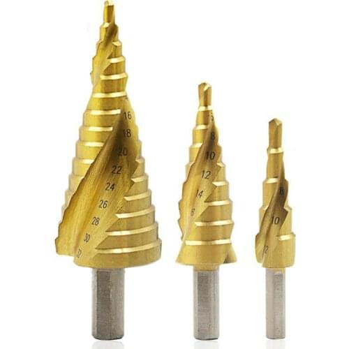 1PCS/3PCS Hss Titanium Spiral Grooved Step Drill Bits 4-12/4-20/4-32mm Step Cone Cutting Tools Steel Woodworking Metal Drill