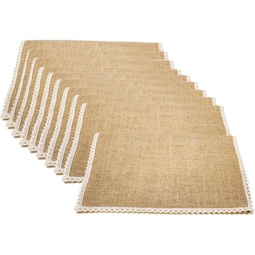 10Pcs Burlap Mats Pads Jute Hessian Line Lace Tableware Wedding Christmas Cup Mats Coaster Pads Wedding Party Decoration