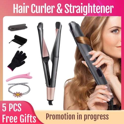 2 In 1 Professional Hair Straightener Spiral Wave Curler Flat Curling Iron Crimp Straightening Tools Hair Styling New Design