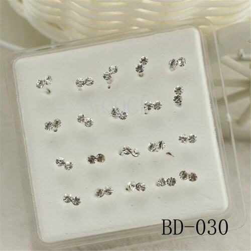 20PCS/Box Transparent Double Crystal Head Straight Needle-Shaped Male And Female Nose Nail Body Piercing Pin Jewelry