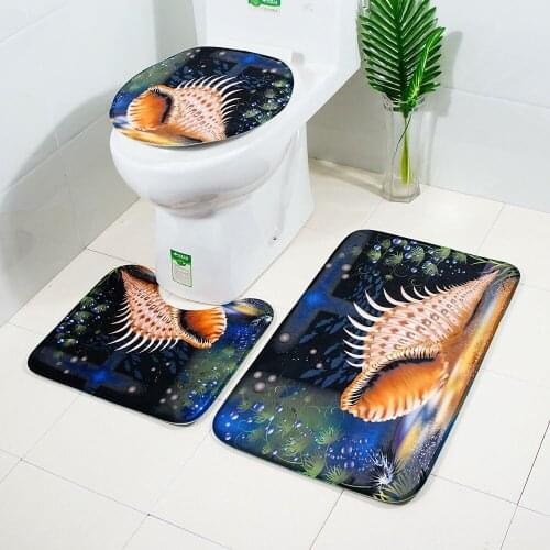3Pcs/Set Bathroom Non-Slip Large Conch Pedestal Rug+Lid Toilet Cover+Bath Mat Toilet Covers Accessories