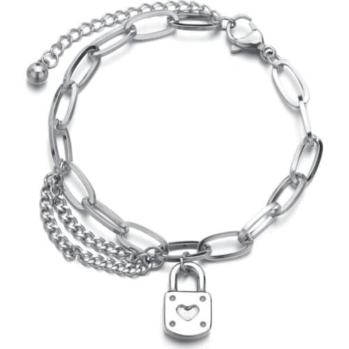 316L Stainless Steel 2021 New Fashion Upscale Jewelry Bohemia Ancient Lovers Lock Heart Shape Thick Chain Bracelets For women