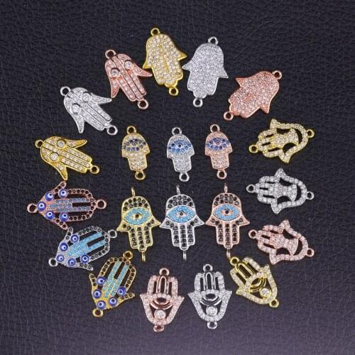 6 Style Fashion Jewelry Copper CZ Evil Eye Palm Hand Pendant Connectors For Bracelet Necklace Diy jewelry Making Accessories