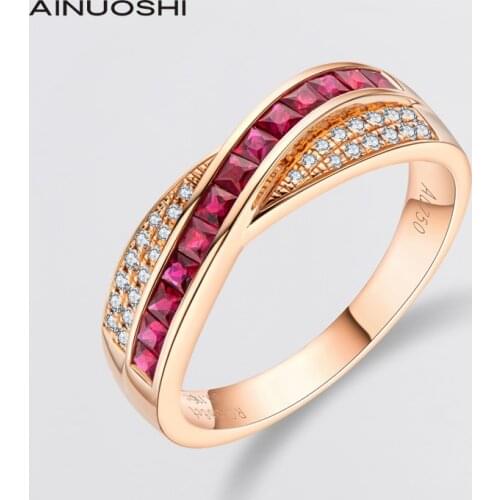 AINUOSHI 18K Rose Gold 0.568ct Natural Ruby 0.116ct Real Diamond Wedding Engagement for Women Eternal Love Gemstone Ring Jewelry