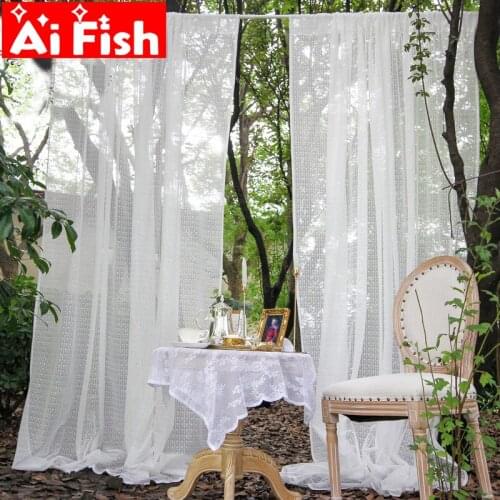 American Pastoral Retro Leaf White Exquisite Lace Tulle Drapes Window Screen Gauze For Bedroom Grid Refined Voile for Wedding #5