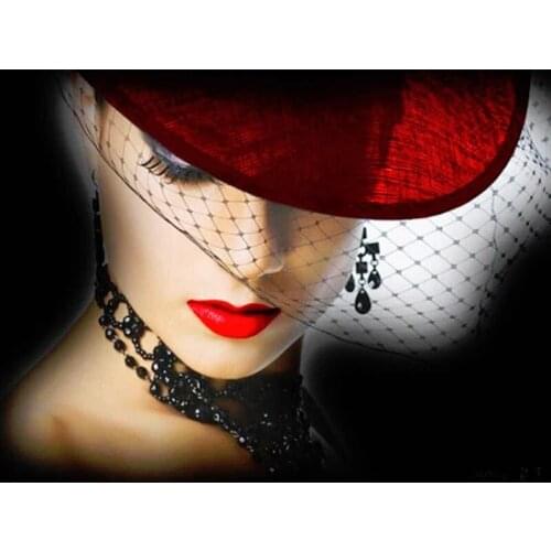 ARMYQZDiamond painting 5d lady wearing hat diamond embroidery round diamond square diamond diamond mosaic cross stitch rhineston