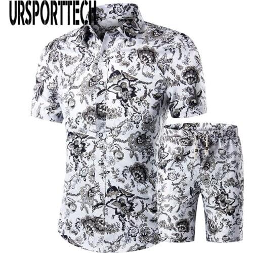 Floral Print Shirts+Shorts Set Men 2021 Summer Fashion Short Sleeve Shirts Casual Men Clothing Sets Tracksuit Male Plus Size 5XL