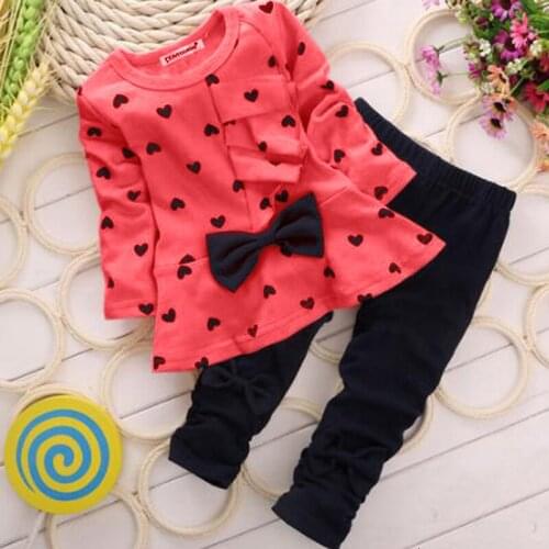 Childrens Suit Baby Girls Love Bow Sets Clothes Set Cotton Long Sleeve Sets Infant Baby Outfits Baby Girls Clothing Kids Suits
