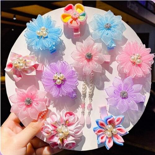 Children fringed flowers tire baby beautiful headdress flower hair accessories pearl diamond hair clip bang card