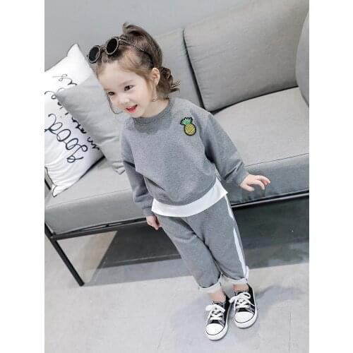 Childrens pineapple loose sweater + white pull-ups casual pants 2pcs set of 2020 girls spring and autumn fashion sports suit