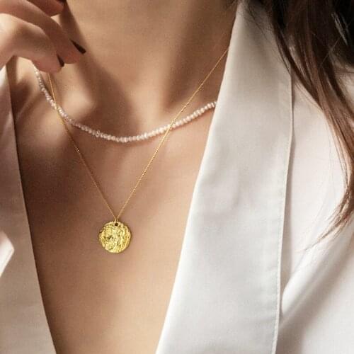 GSOLD Double Layer Pearl Choker Necklace Simple Retro Metal Irregular Shape Pendant Necklace Women Girls Jewelry Gifts 2020