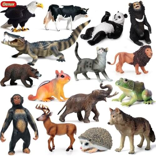 Oenux Original Wild Lion Tiger Deer Bear Wolf Simulation Animals Cat Cow Eagle Orangutan Action Figure Model PVC Educational Toy