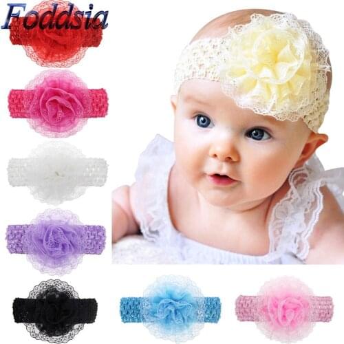 Foddsia 8pcs/lot Girls Headwear Girls Flower Headband Rose Lace Elastic Hair Band Accessories For Kids Birthday Party CH40
