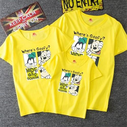 Wheres Goofy Letter Print Tshirt Disney Family Matching Clothes Summer O-Neck Color Short Sleeve Boys And Girls Tee Tops