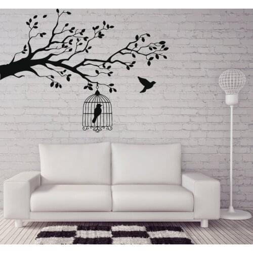 Caged Bird Tree Branch Wall Stickers Vinyl Wall Decal Animals and Birds Wall Stickers Let Bird Free Decor Bedrooms Mural SA212