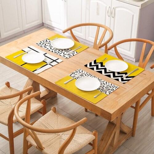 Tableware Mat Polyester Linen Placemat Striped For Kitchen Dining Table Waterproof Coaster Pad Home Decor Accessories 30*40cm/pc