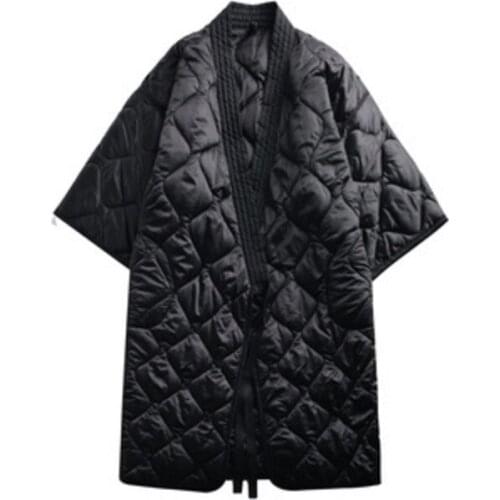 Vintage Cotton Jacket Women Fashion V-Neck Autumn Temperament Commute Winter Loose Plus Size Clothing Slim Bandage Solid Color