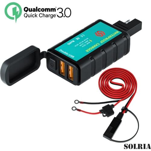 Motorcycle Square Dual USB Fast Charger with Button Switch on-Board Integrated SAE jack TO Terminal Line Adapter Socket for Auto