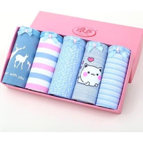 LANGSHA 5Pcs/Lot Cotton Panties Sexy Women Briefs Soft Lovely Girl Cute Underwear Plus SizeXXL Seamless Comfort Lady Underpants