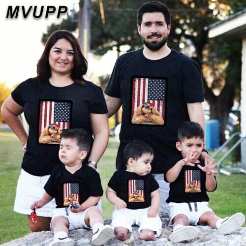 Summer family clothes mother father son fashion Independence Day cotton carttoon printed black 2020 new mother daughter dad boys