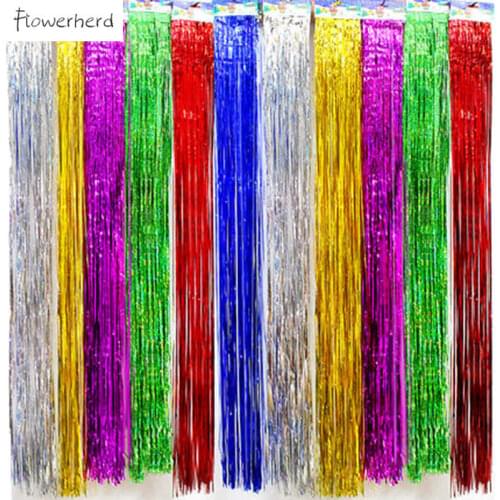 Metallic Foil Tassels 1*2m Rain Curtain Colorful Door Curtain Wedding Banner Ribbon Party Decor Wedding Baby Shower Decorations