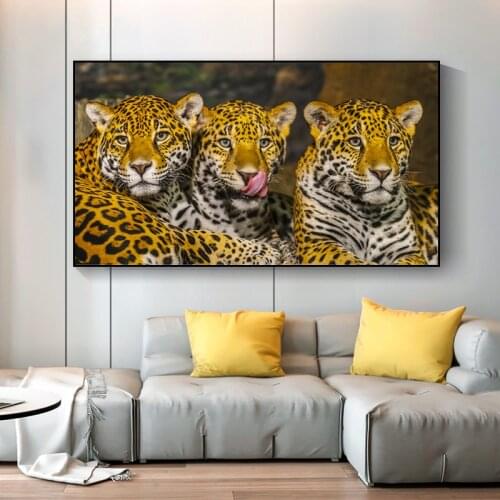 Cute Jaguars Art Canvas Painting Wild Jaguars Animals Posters and Prints Wall Art Picture for Living Room Cuadros Home Decor