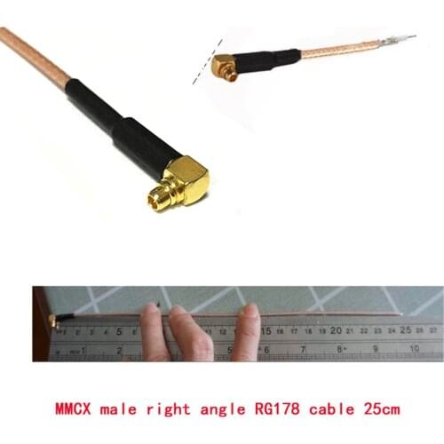 MMCX Male Right Angle pigtail cable RG178 25cm long other end exposed