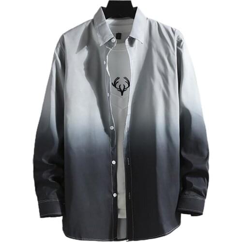 Fashion Men Long Sleeve Turn Down Collar Gradient Color Buttons Loose Shirt Top