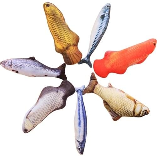 4@# Cat Soft Plush Fish Shape Cat Toy Interactive Gifts Fish Catnip Toys Stuffed Pillow Doll Simulation Fish Playing for Pet