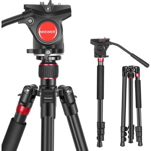 Neewer 2-in-1 Aluminum Alloy Camera Tripod Monopod 70.8 inches/180cm with 1/4 and 3/8 inch Screws Fluid Drag Pan Head