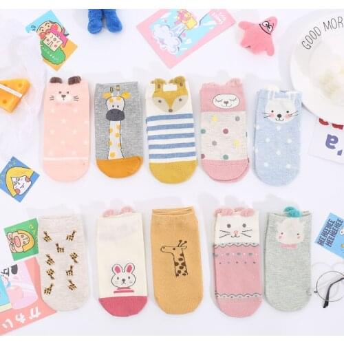 Korea Cute Cartoon Socks Womens Socks Shallow Mouth Tide Pure Cotton Japanese Sweet Spring and Summer Thin Student Boat Socks