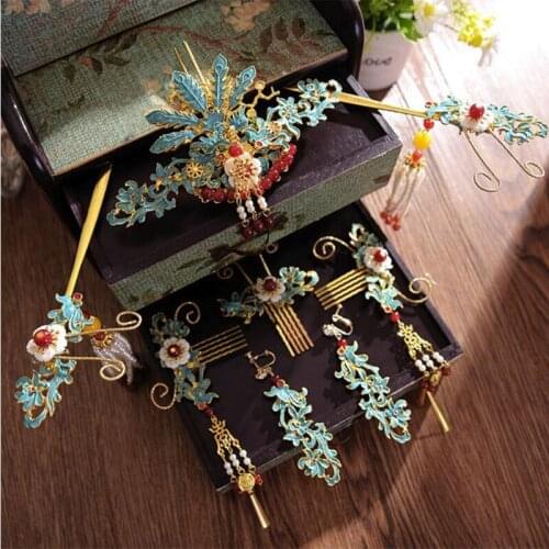 New Arrival blue vintage tassel princess hair accessories hair flower accessories carnival cosplay bride hair accesories set