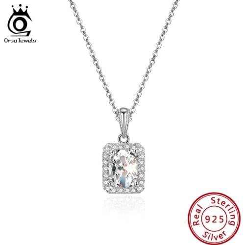 ORSA JEWELS 925 Sterling Silver Square Pendants Necklaces for Women Luxury Party Jewelry Gifts SN277