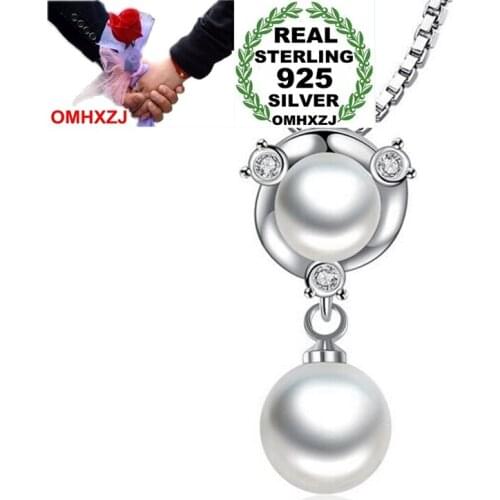 OMHXZJ Wholesale Fashion Elegant OL Woman Gift Double ABS Shell Pearl 925 Sterling Silver Pendant Charms PE106 NO Chain Necklace