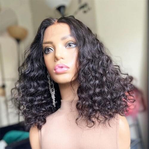Curly Wig Human Hair Short Bob Lace Front Wigs Brazilian Remy Pre Plucked T Part Lace Wig Glueless Closure Wig With Baby Hair