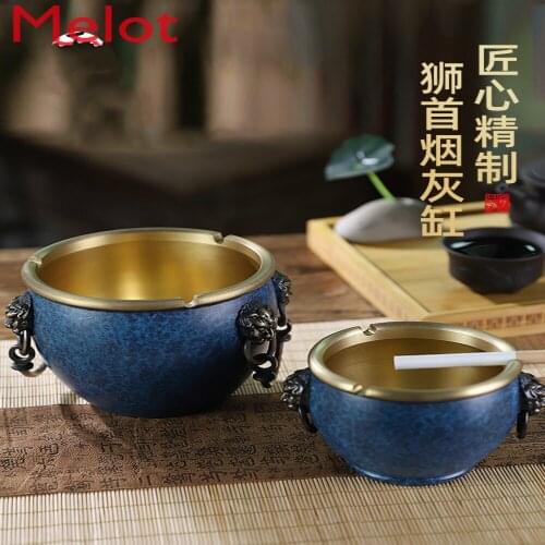 Pure Copper Ashtray Chinese Style Retro Creative Personalized Trend Office Home Living Room Full Copper Brass Gray Tank Luxury