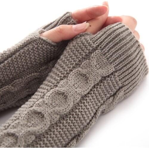 Wool Winter Womens Glvoes Thick Figure 8 Hemp Pattern Fingerless Long Woolen Thermal Gloves Knit Mittens Women Warm Arm Cover
