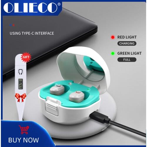 OLIECO 2Pcs/Pair Type-C Rechargeable Mini Hearing Aids Wireless Sound Amplifiers Charge 6h Last 16h 3 Color Gift 6 Eerplugs