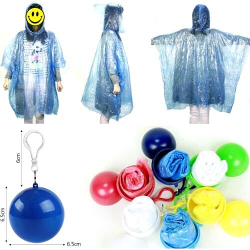 Outdoor portable Rainproof ball disposable camping fishing tourism emergency poncho key chain wholesale EDC GEAR