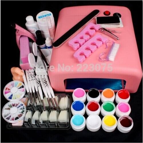 PRO New Pro Nail Art 36W UV GEL Pink Lamp & 12 Color UV Gel Nail Art Tool Kits Sets