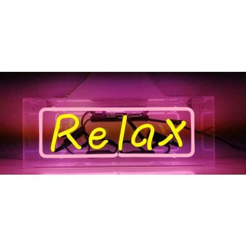 14“x6" Relax Acrylic Box Custom Neon Light Lamp Sign Beer Bar Pub Handmade Glass Decorate Home Wall Room Windows Tube Artwork