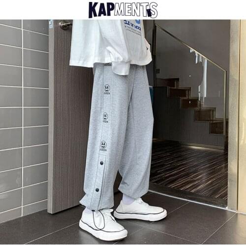 KAPMENTS Men Harajuku Patchwork Wide Leg Sweatpants 2021 Mens Vintage Japanese Streetwear Baggy Joggers Pants Male Korean Pants