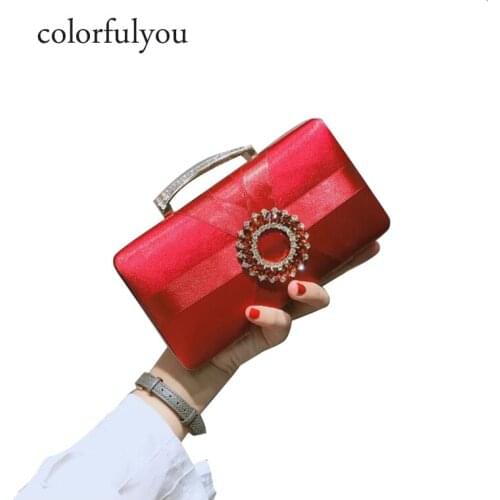 Evening Clutch Bag Women Luxury Brand Purse Wedding Shiny Handbags Bridal Crystal Handbag Chain Shoulder Bag Red Black Silver