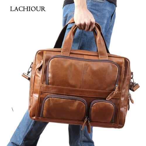Large Capacity Men Genuine Leather Handbags Male 17 inch Laptop Travel Bags Mens Real Leather Shoulder Bag Business Briefcase