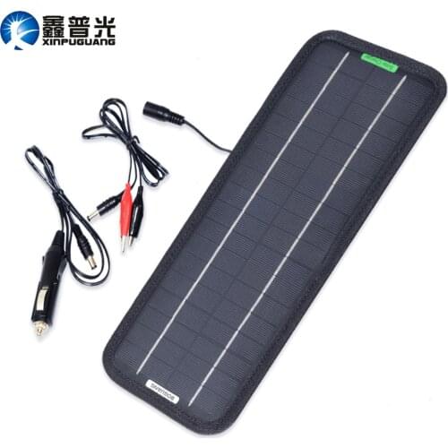Xinpuguang 5W 18V Solar Panel Mono Cell Maintainer Charger for 12V Battery Car Cigarette Lighter Charging Alligator 325*125mm