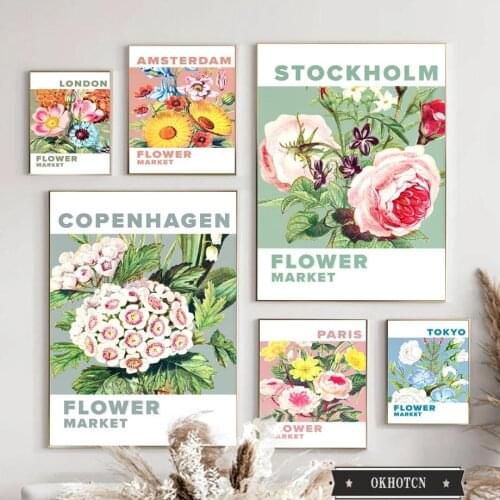 Bright-Coloured Flower Market Poster Rose Chrysanthemum Daisy Hydrangea Wall Art Canvas Painting Nordic Pictures for Living Room