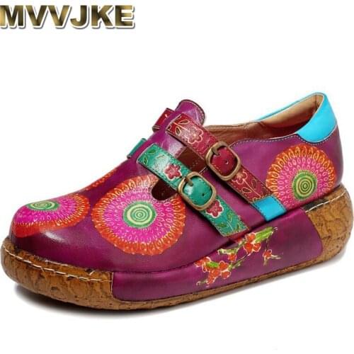 MVVJKE 2020Genuine cow leather women platform sandals casual lady shoes vintage handmade oxford shoes for women sandals shoes