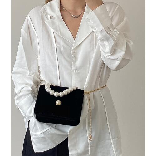 Women Portable Clutch Purse Handbags Elegant Pearl Chain Female Crossbody Bag Luxury Velour Ladies Small Square Shoulder Bags