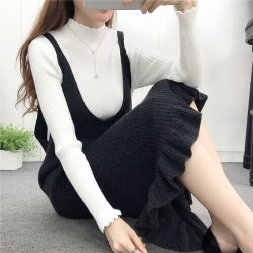 Dress Women Winter V-Neck Solid Colour Sleeveless Knee-Length Womens Dresses Simple Korean Style Elegant All-match Trendy Casual