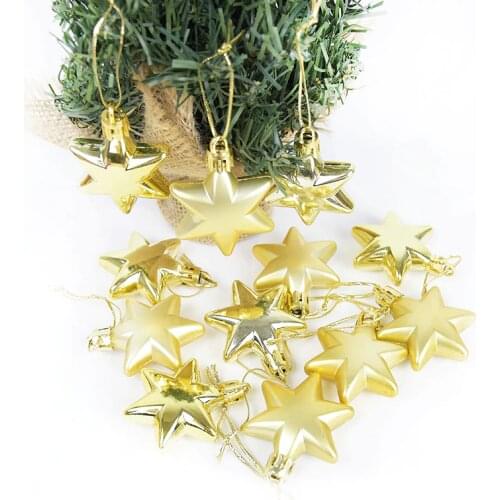 12pcs Gold Star Pendant Christmas Hanging Balls Xmas Tree Ornament Kids Gift for Home Navidad Noel Natal Kerst 2021 decoration